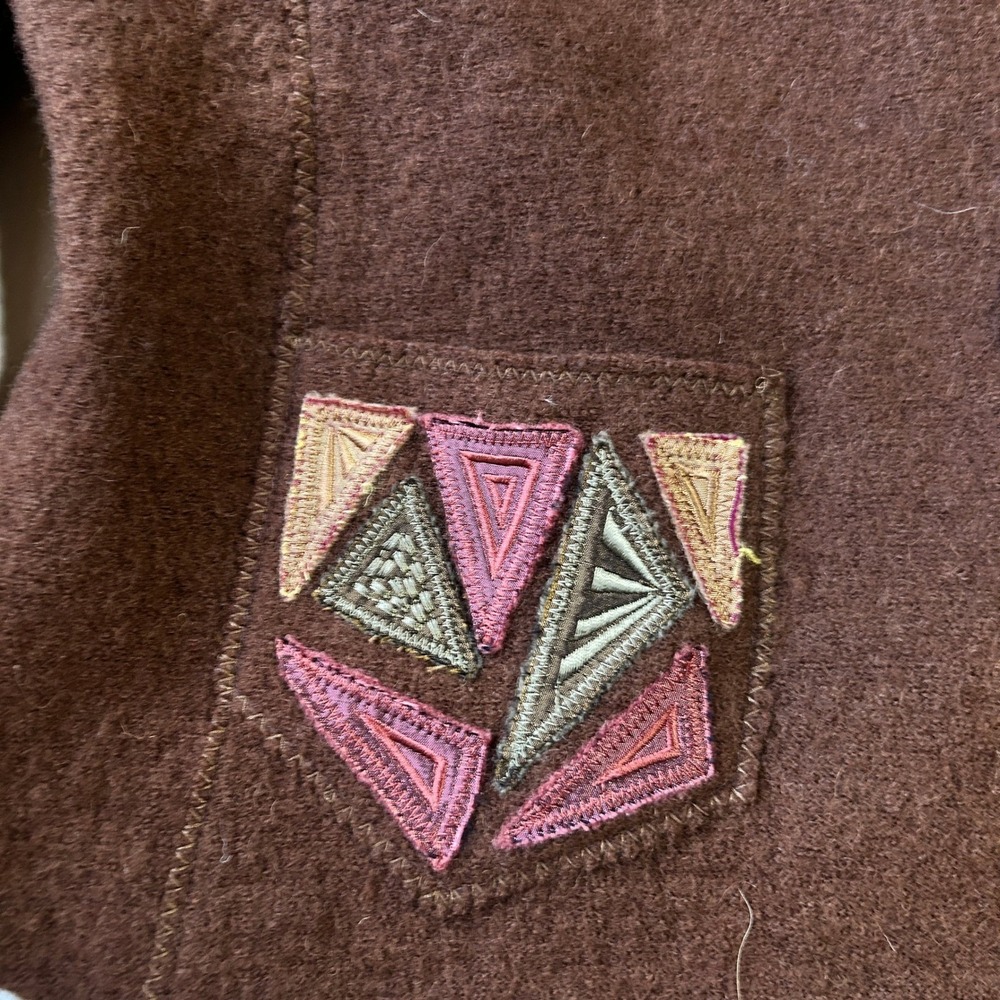 Carson Boiled Wool Jacket Brown Embroidered Art To Wear Coat Women's‎ M Canada - Picture 9 of 10